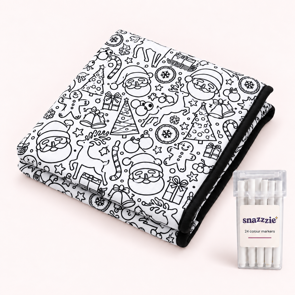 Santa Express uncoloured black-and-white coloring blanket with a case of 24 markers